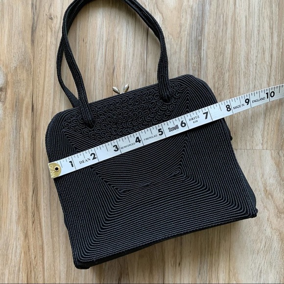 VINTAGE 1940s Black Corde Handbag by Gold Seal - Retro Handbag - Picture 10 of 15